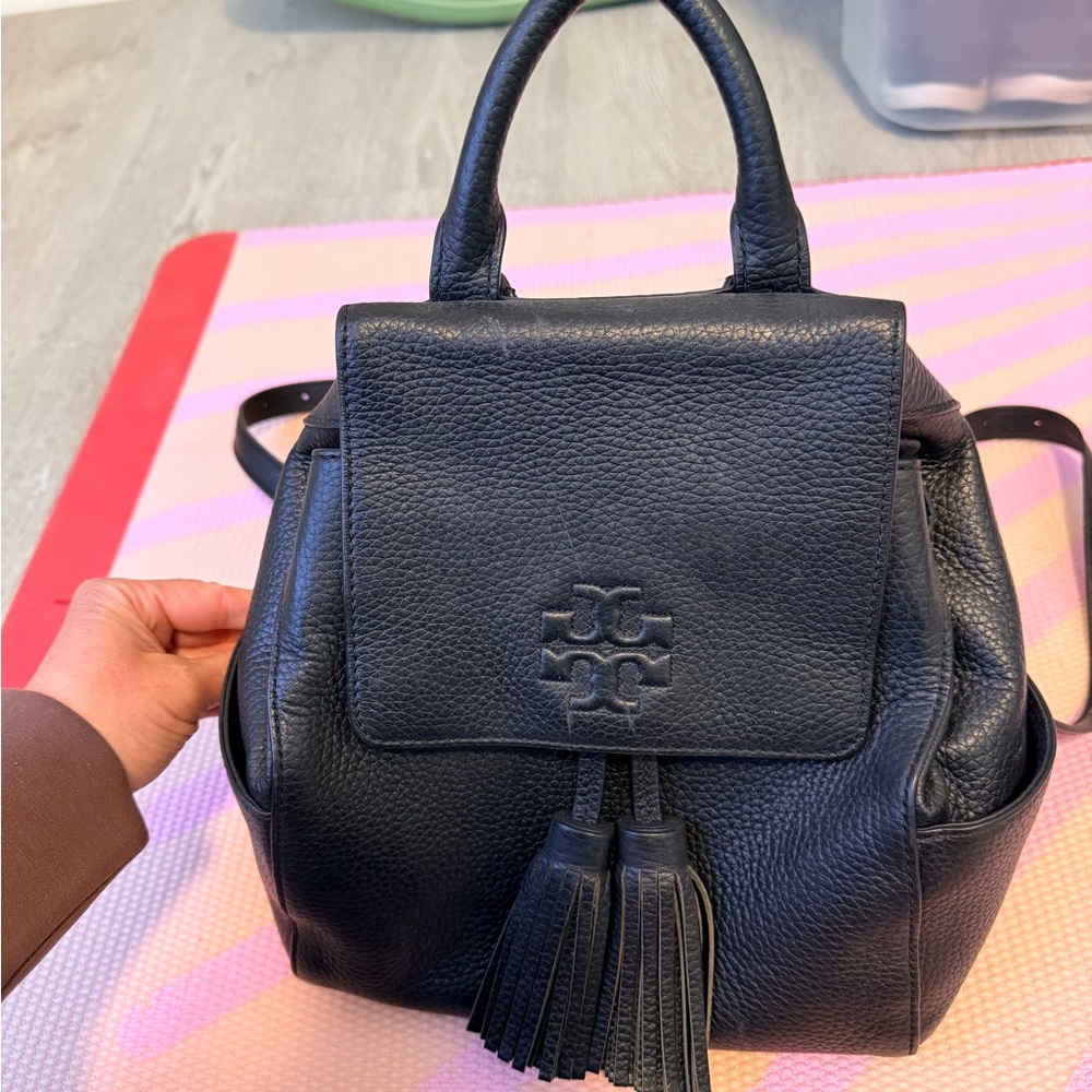 Tory Burch Black Leather Backpack with Tassel